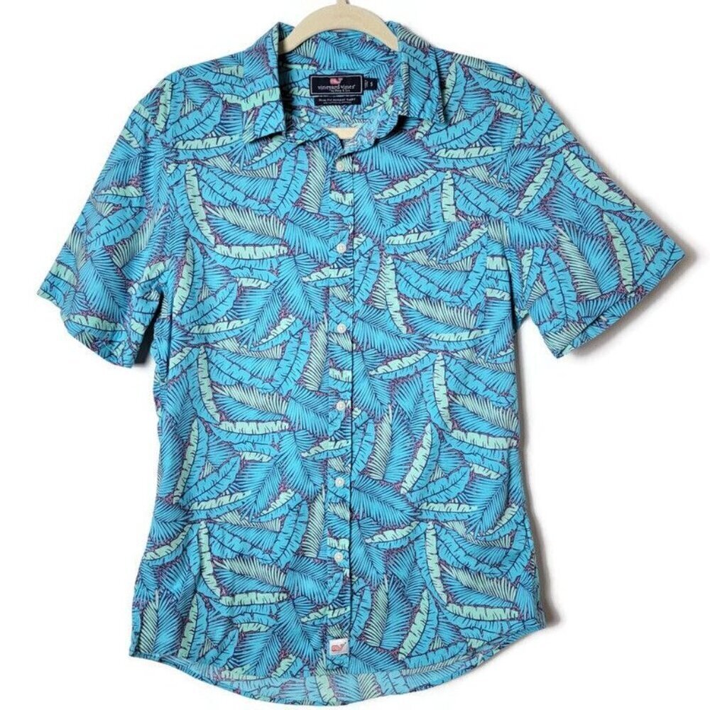 Vineyard Vines Mens Palm Leaves Slim Fit Murray Short Sleeve Button Up Shirt S